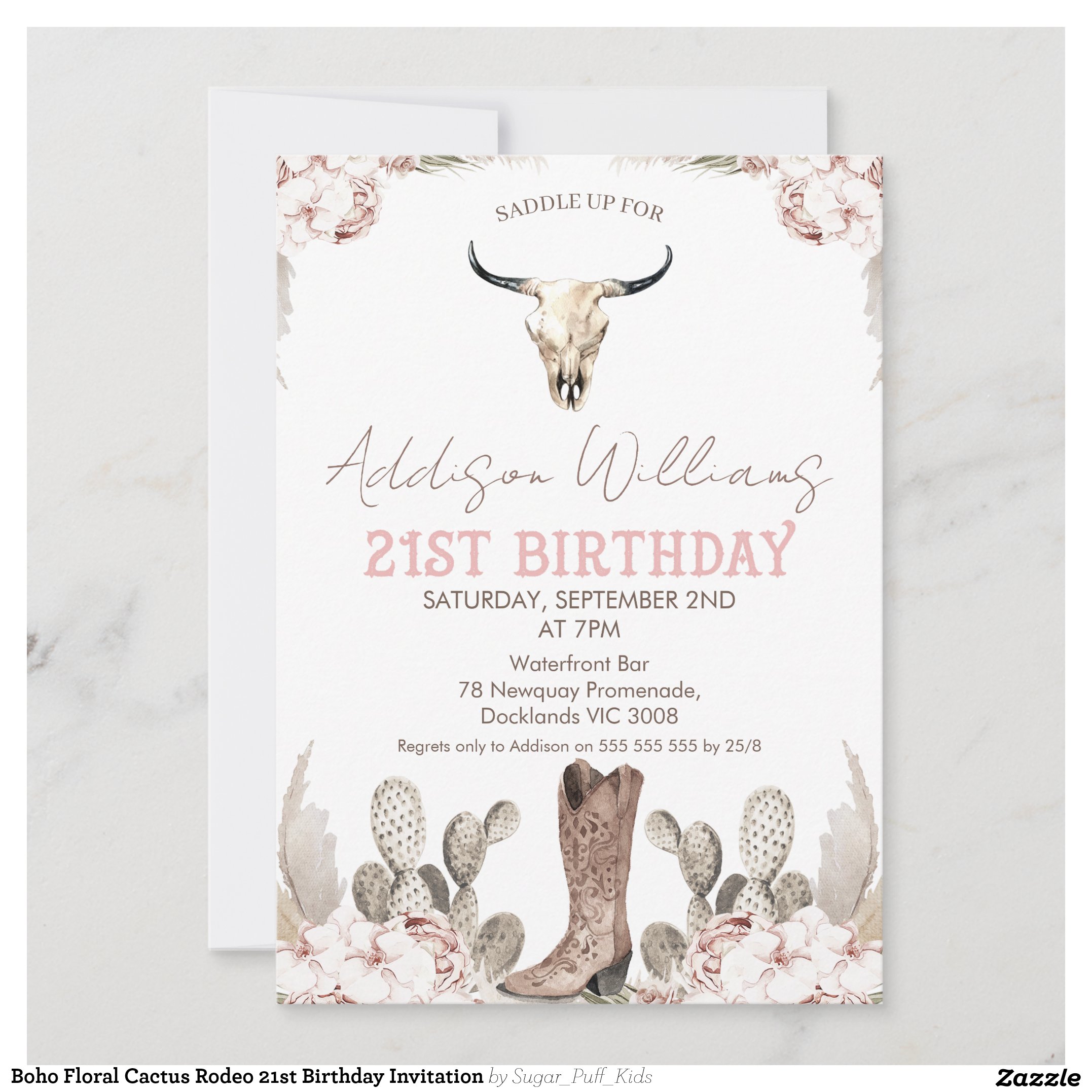 Boho Floral Cactus Rodeo 21st Birthday Invitation
