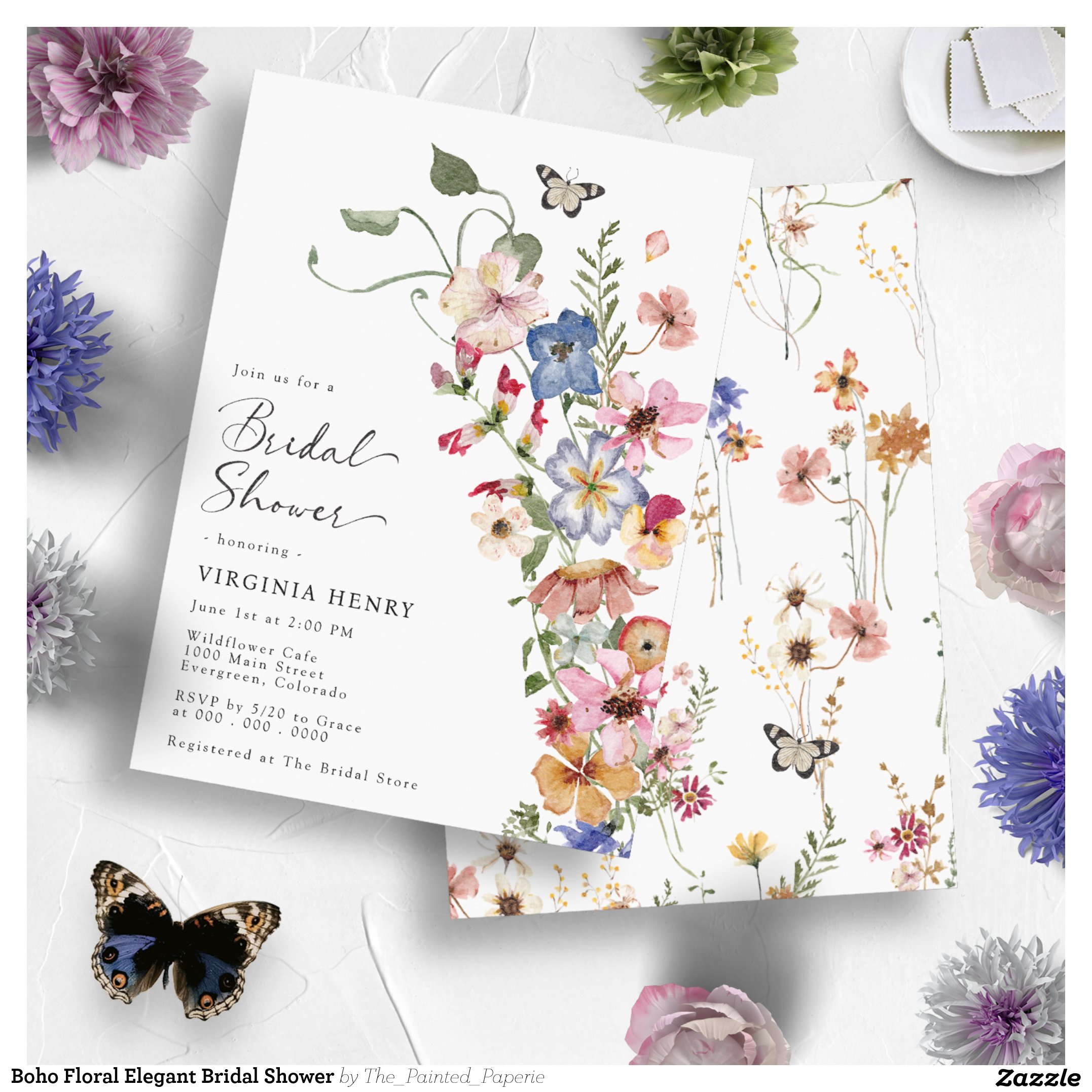Boho Floral Elegant Bridal Shower Invitation