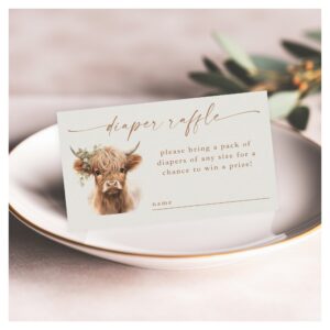 Boho Highland Cow Baby Shower Diaper Raffle Enclosure Card