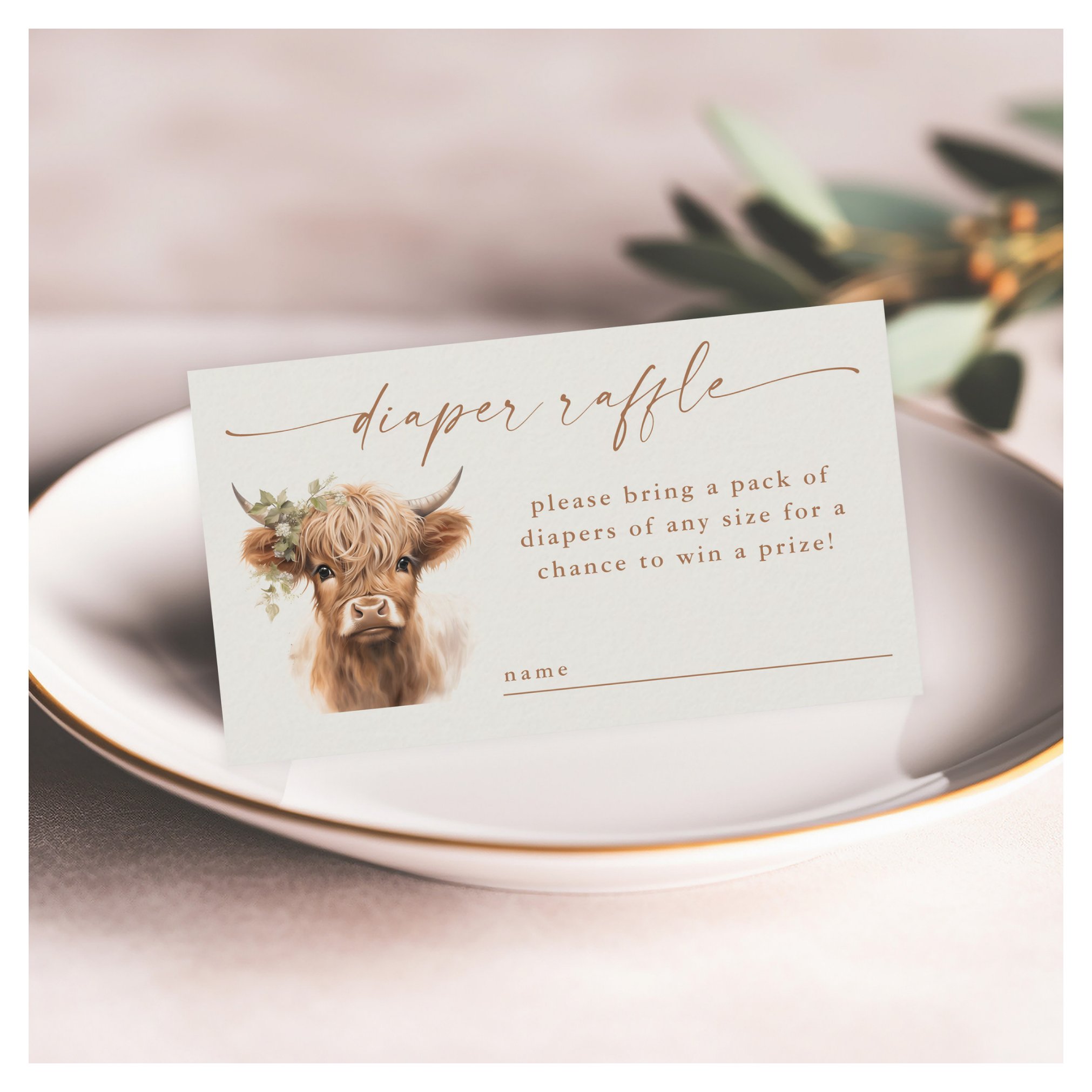 Boho Highland Cow Baby Shower Diaper Raffle Enclosure Card