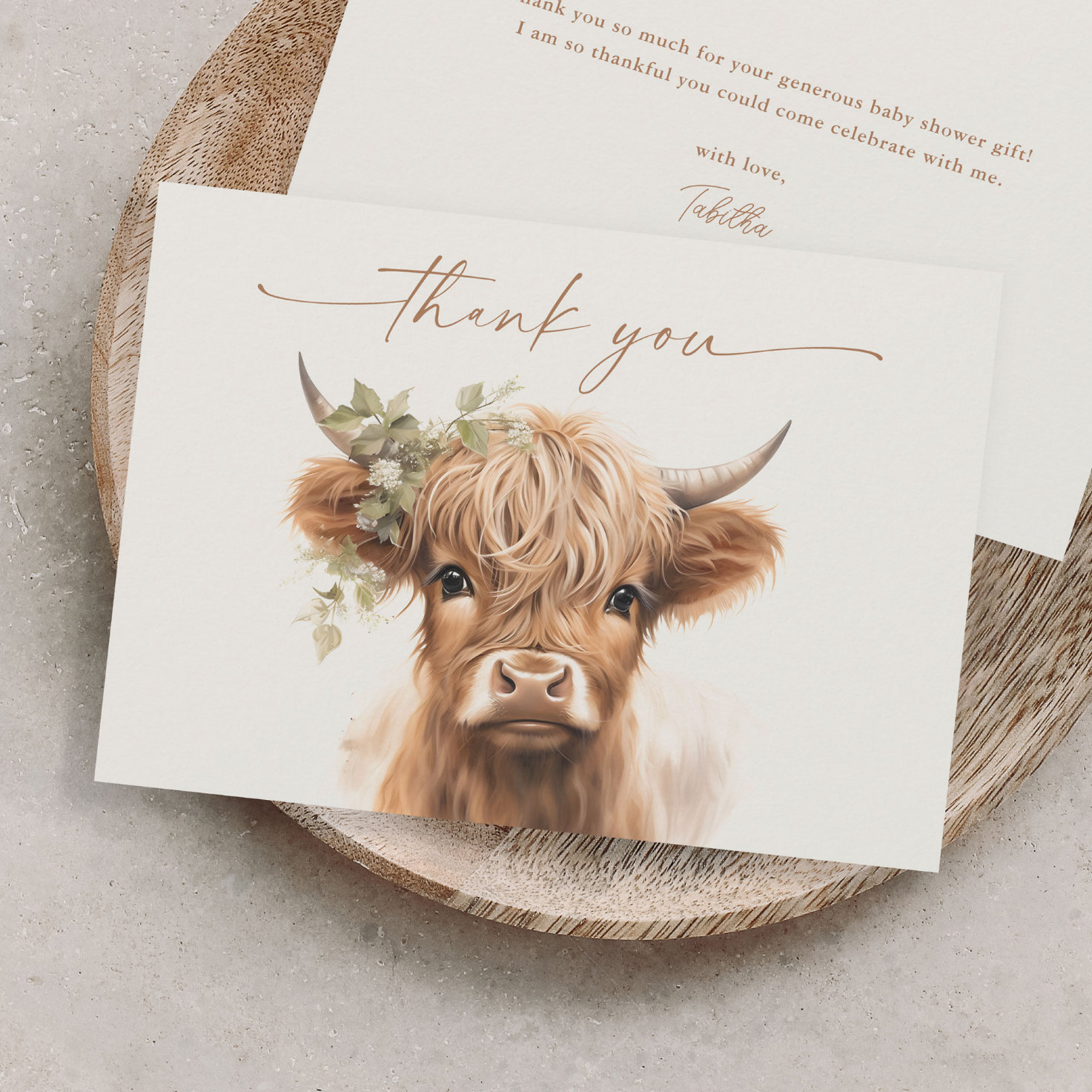 Boho Highland Cow Neutral Couples Baby Shower Thank You Card