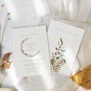 Boho Minimalist Muted Blue & Dried Grass Wedding Invitation