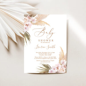 Boho pampas Grass Baby Shower Invitation