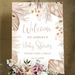 Boho pampas grass gender neutral welcome shower foam board