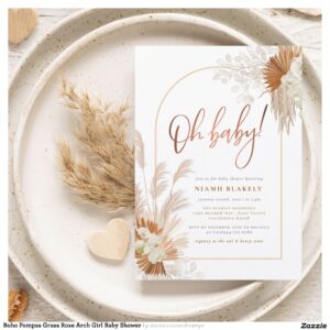 Boho Pampas Grass Rose Arch Girl Baby Shower Postcard