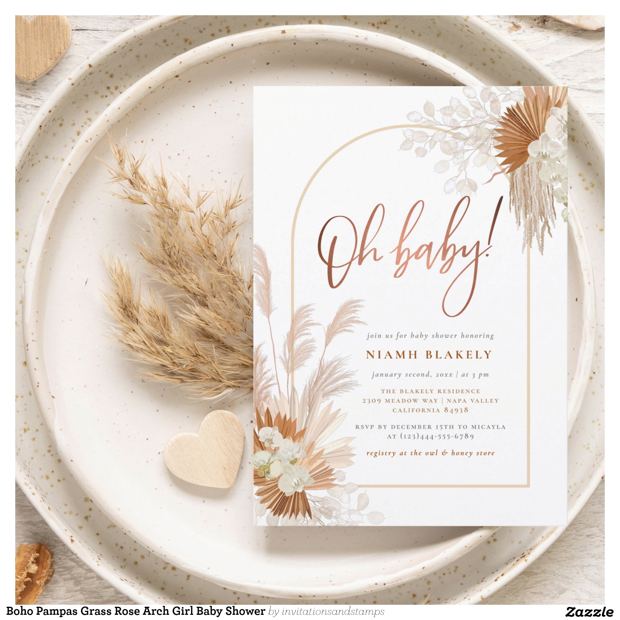 Boho Pampas Grass Rose Arch Girl Baby Shower Postcard