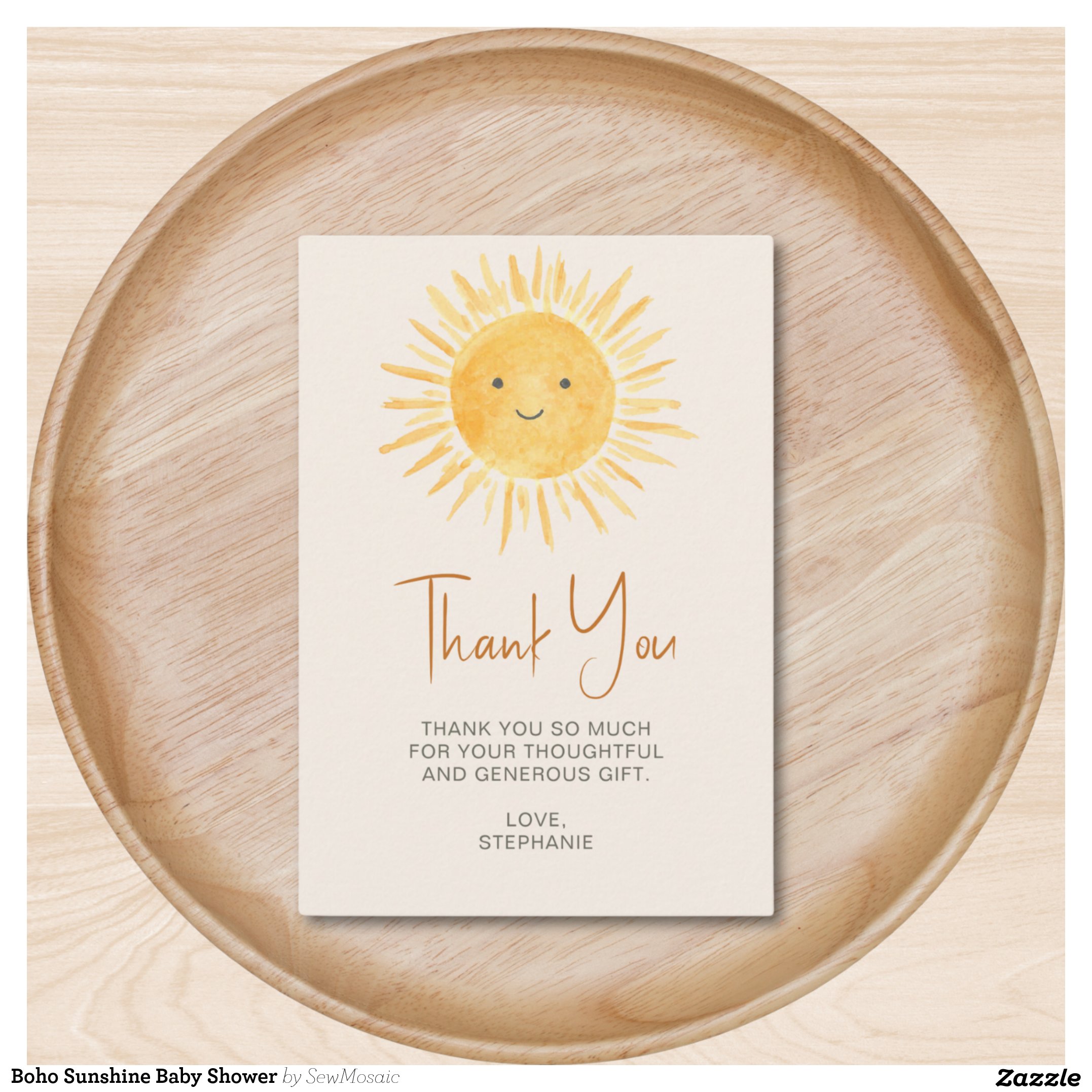 Boho Sunshine Baby Shower Thank You Card
