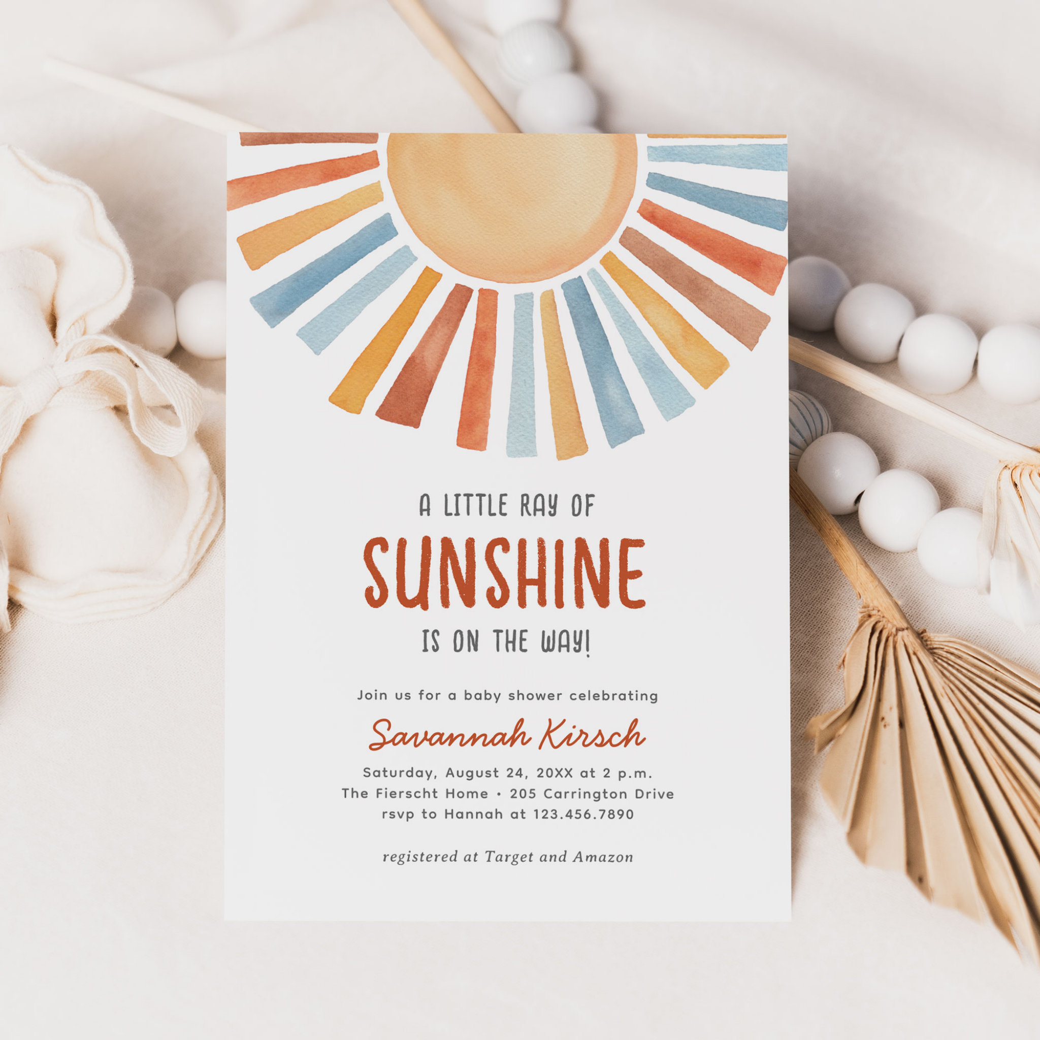 Boho Sunshine Gender Neutral Baby Shower Invitation