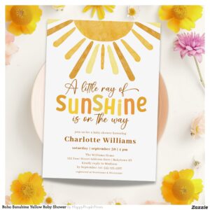 Boho Sunshine Yellow Baby Shower Invitation
