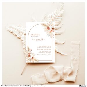 Boho Terracotta Pampas Grass Wedding Invitation
