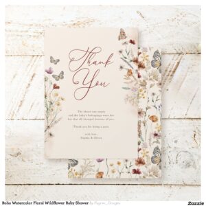 Boho Watercolor Floral Wildflower Baby Shower Thank You Card
