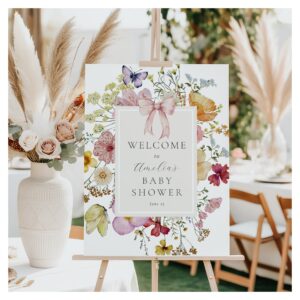Boho Wildflower Baby Girl Shower Welcome Sign