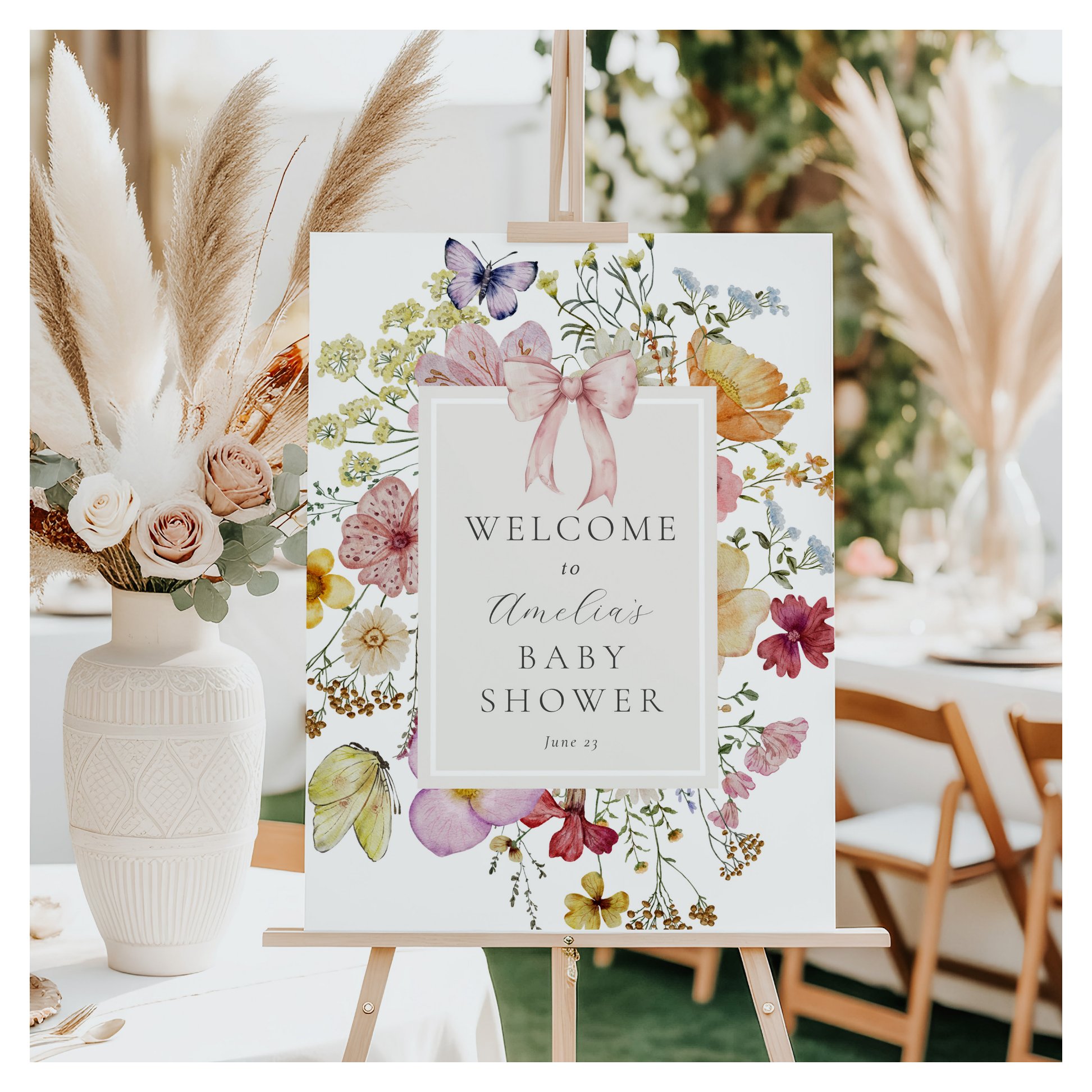 Boho Wildflower Baby Girl Shower Welcome Sign