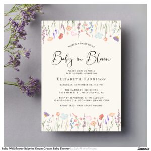Boho Wildflower Baby in Bloom Cream Baby Shower Invitation