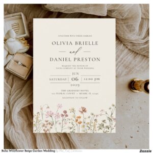 Boho Wildflower Beige Garden Wedding Invitation