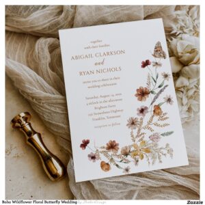 Boho Wildflower Floral Butterfly Wedding Invitation