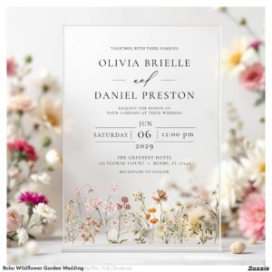 Boho Wildflower Garden Wedding Acrylic Invitations