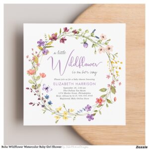 Boho Wildflower Watercolor Baby Girl Shower Invitation