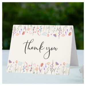 Boho Wildflower Watercolor Cream Baby Shower Thank You Card