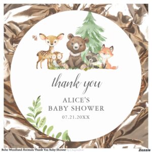 Boho Woodland Animals Thank You Baby Shower Classic Round Sticker