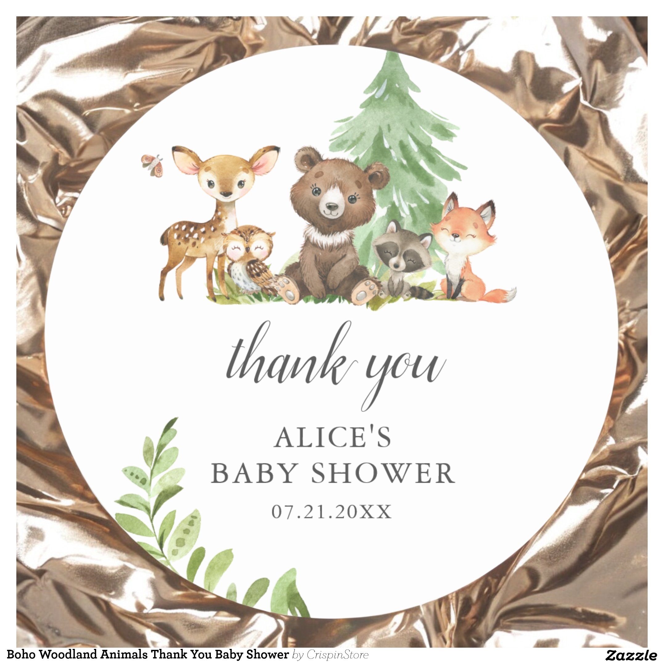 Boho Woodland Animals Thank You Baby Shower Classic Round Sticker