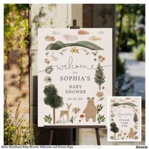 Boho Woodland Baby Shower Welcome and Favors Sign