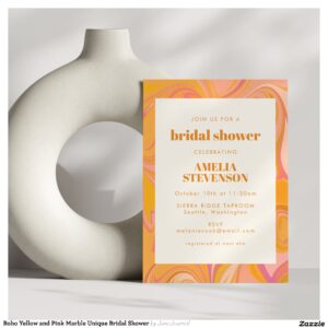 Boho Yellow and Pink Marble Unique Bridal Shower Invitation