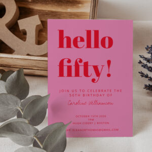 Bold Typography Pink Red Modern 50th Birthday Invitation
