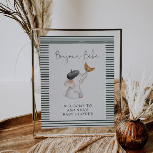 Bonjour Bebe French Elephant Welcome Baby Shower Poster