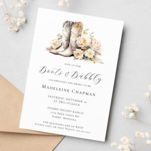 Boots & Bubbly Elegant Rustic Floral Bridal Shower Invitation