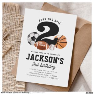 Born Two Ball Sports 2nd Birthday Invitation