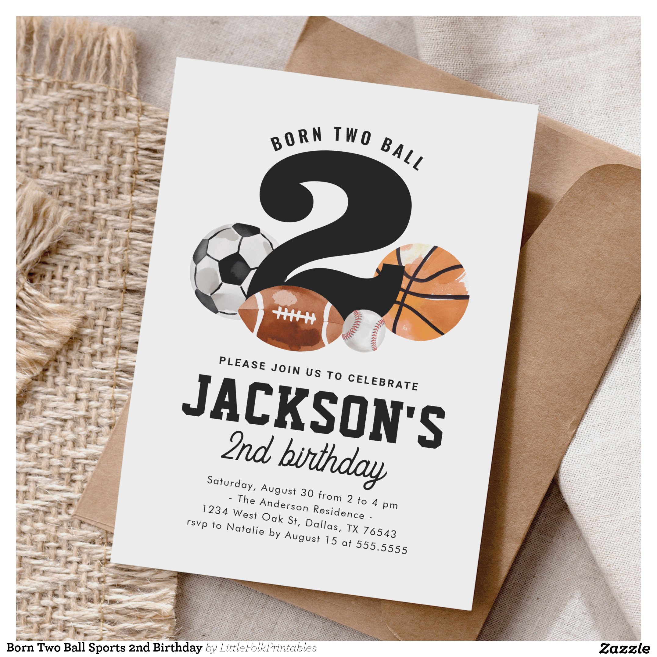 Born Two Ball Sports 2nd Birthday Invitation