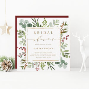 Botanical Greenery Christmas Bridal Shower Square  Invitation