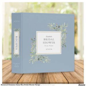 Botanical Greenery Dusty Blue Bridal Shower Recipe 3 Ring Binder