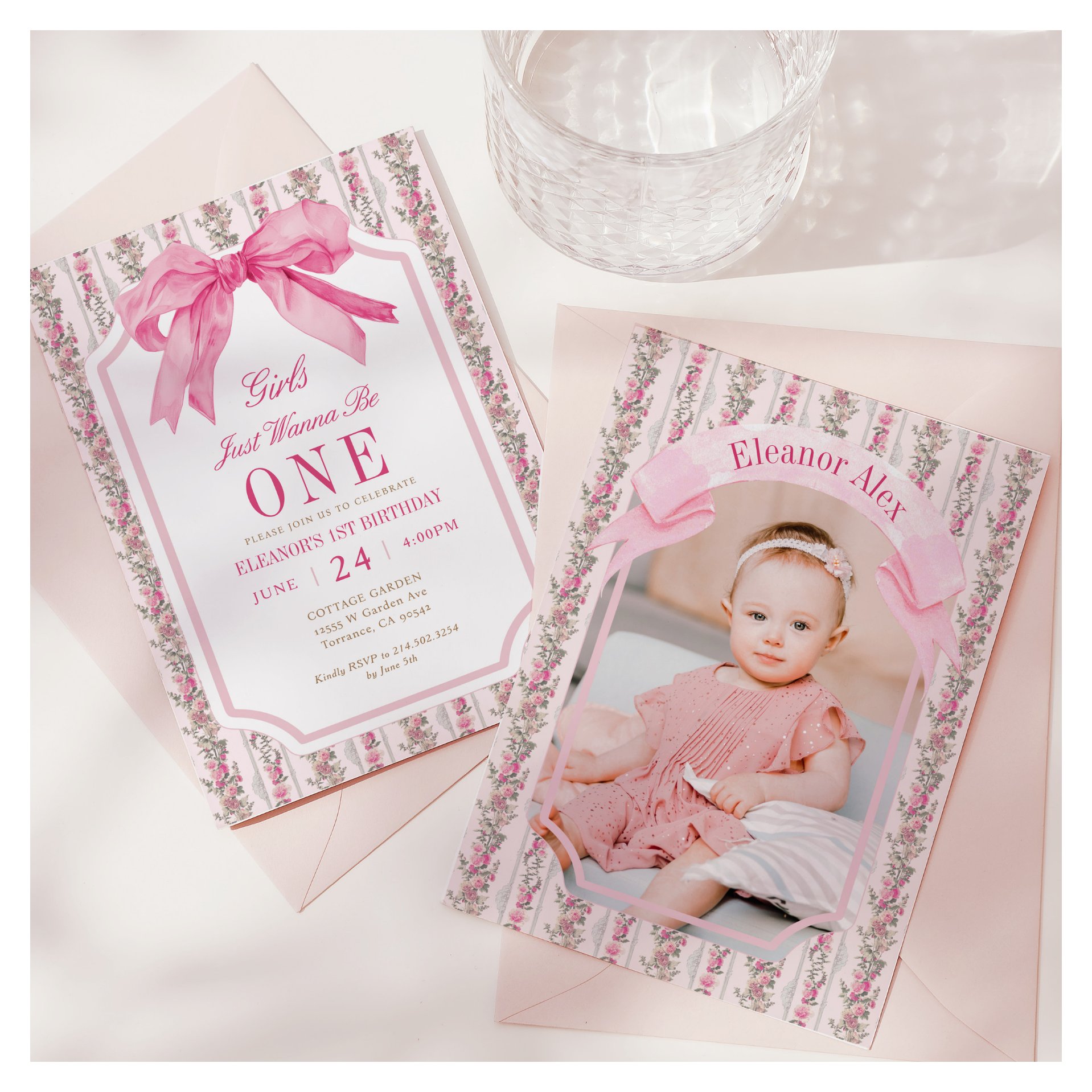 Bow Girls Just Wanna Be One 1st Birthday Photo Invitation
