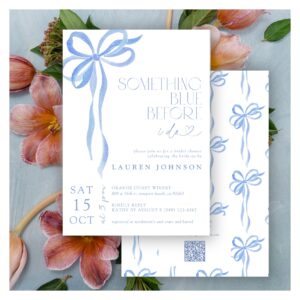 Bow Something Blue Before I Do QR Bridal Shower Invitation