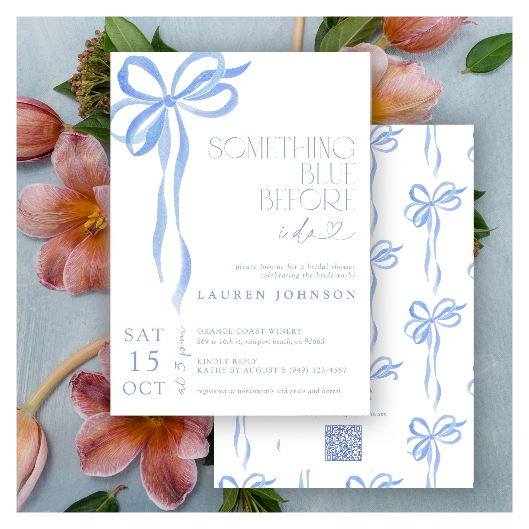 Bow Something Blue Before I Do QR Bridal Shower Invitation