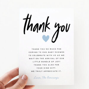Boy Baby Shower Modern Blue Heart Thank You Card