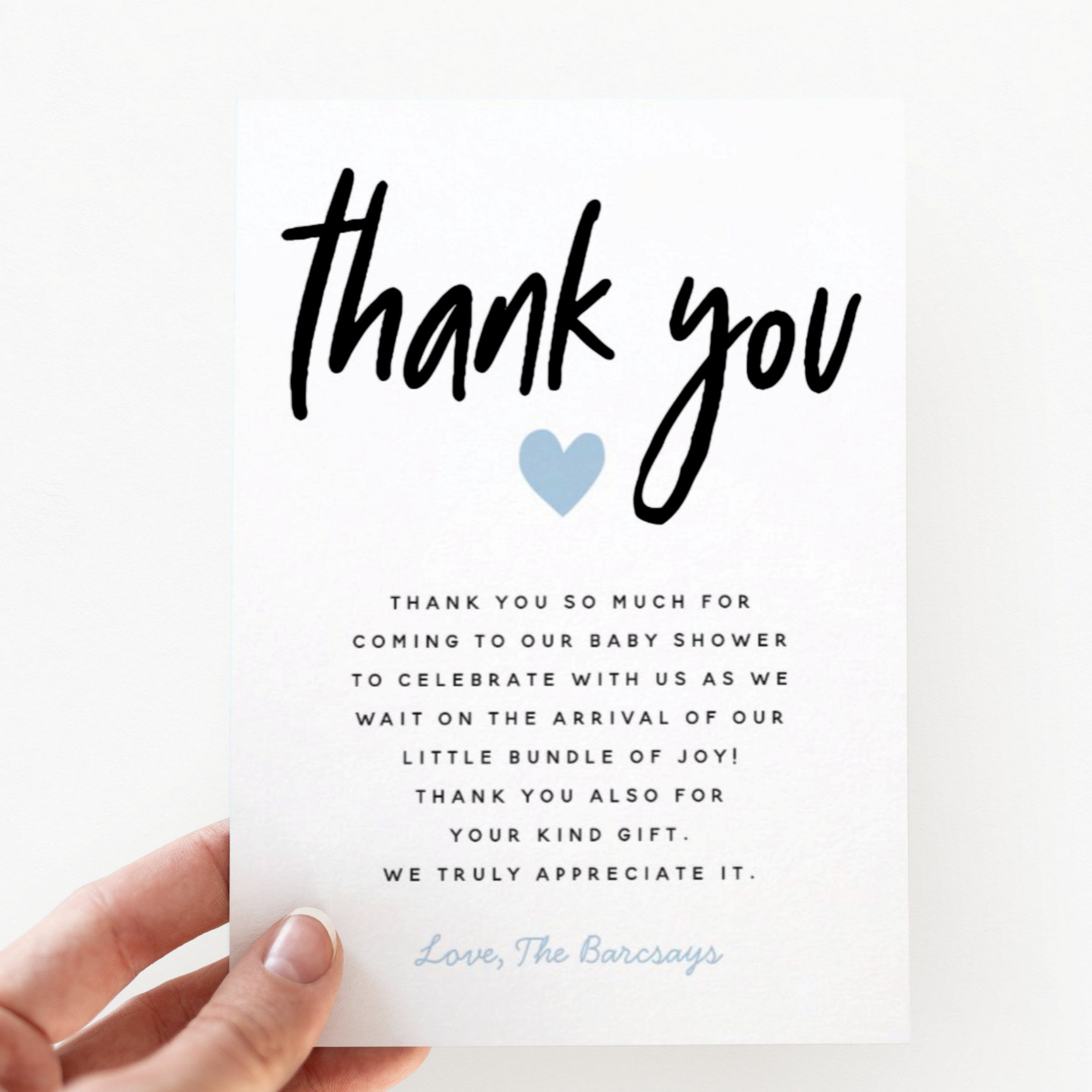 Boy Baby Shower Modern Blue Heart Thank You Card