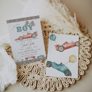 Boy Retro Race Car Baby Shower Invitation