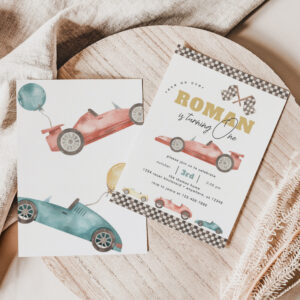 Boy Retro Race Car Birthday Party Invitation