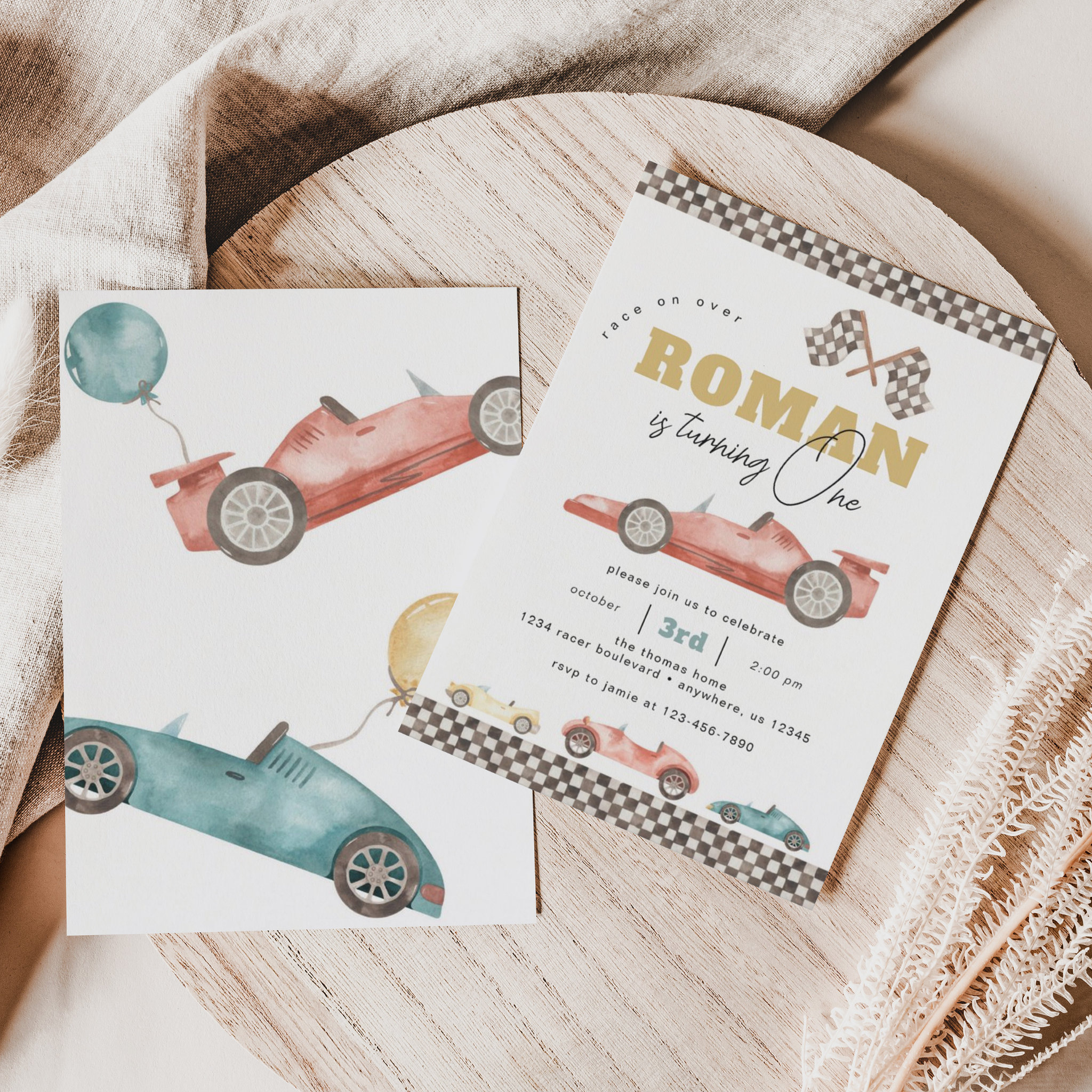 Boy Retro Race Car Birthday Party Invitation