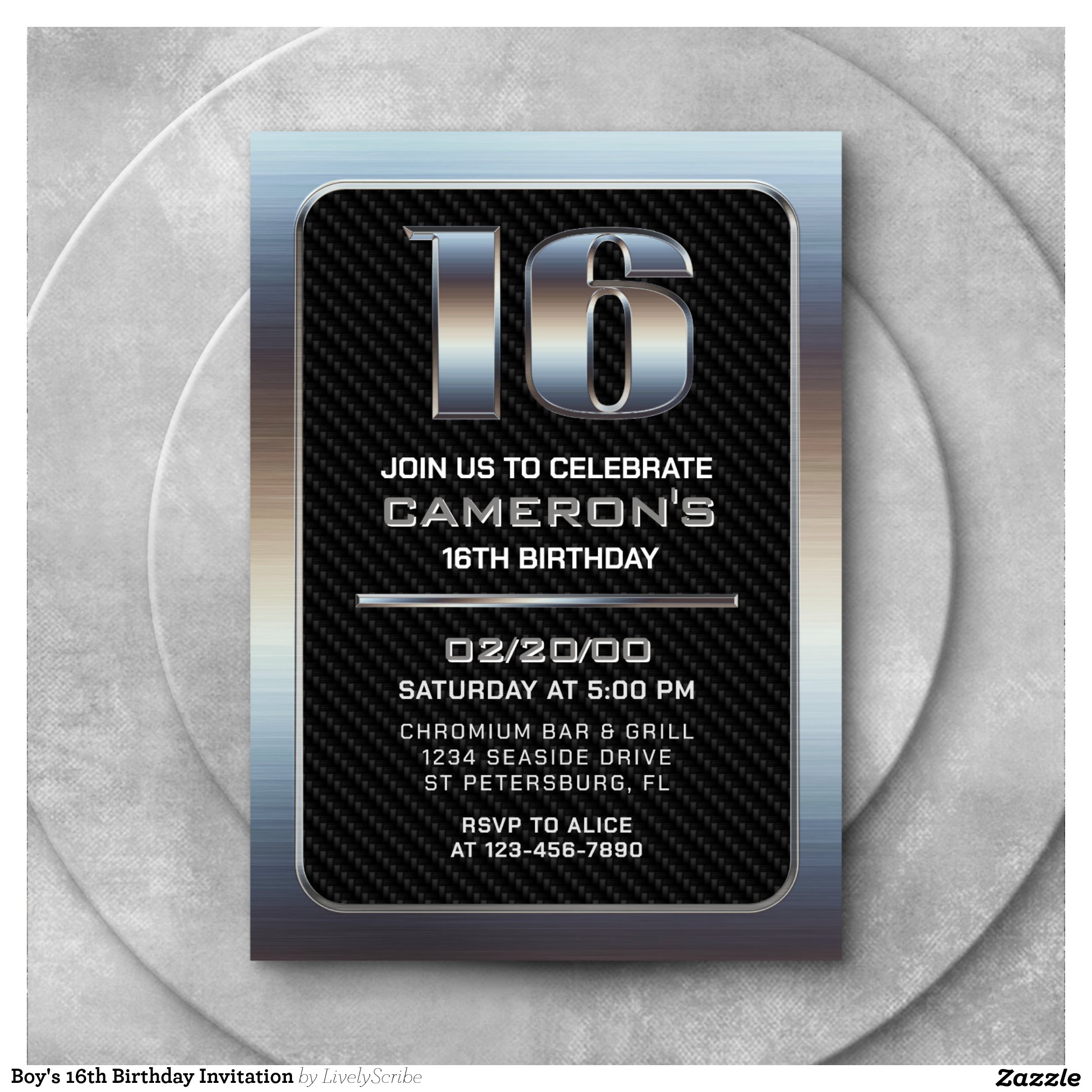 Boy's 16th Birthday Invitation