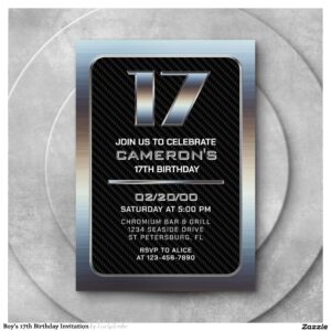 Boy's 17th Birthday Invitation