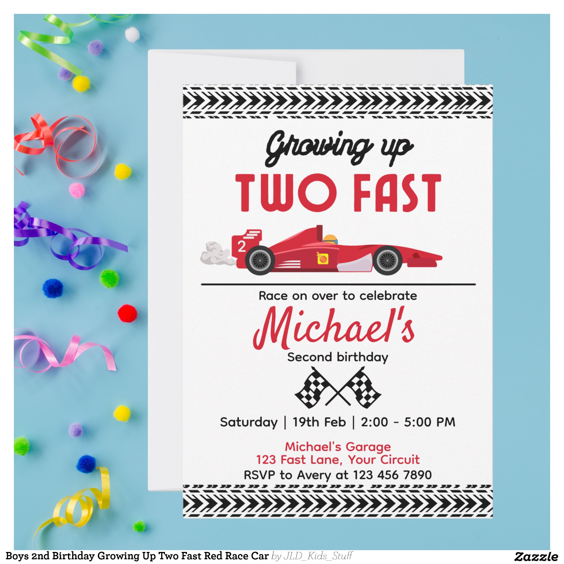 Boys 2nd Birthday Growing Up Two Fast Red Race Car Invitation