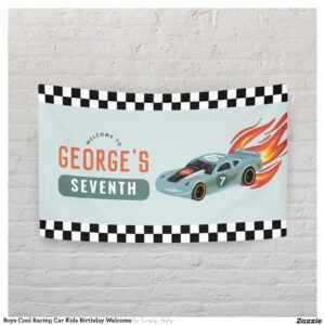 Boys Cool Racing Car Kids Birthday Welcome Banner