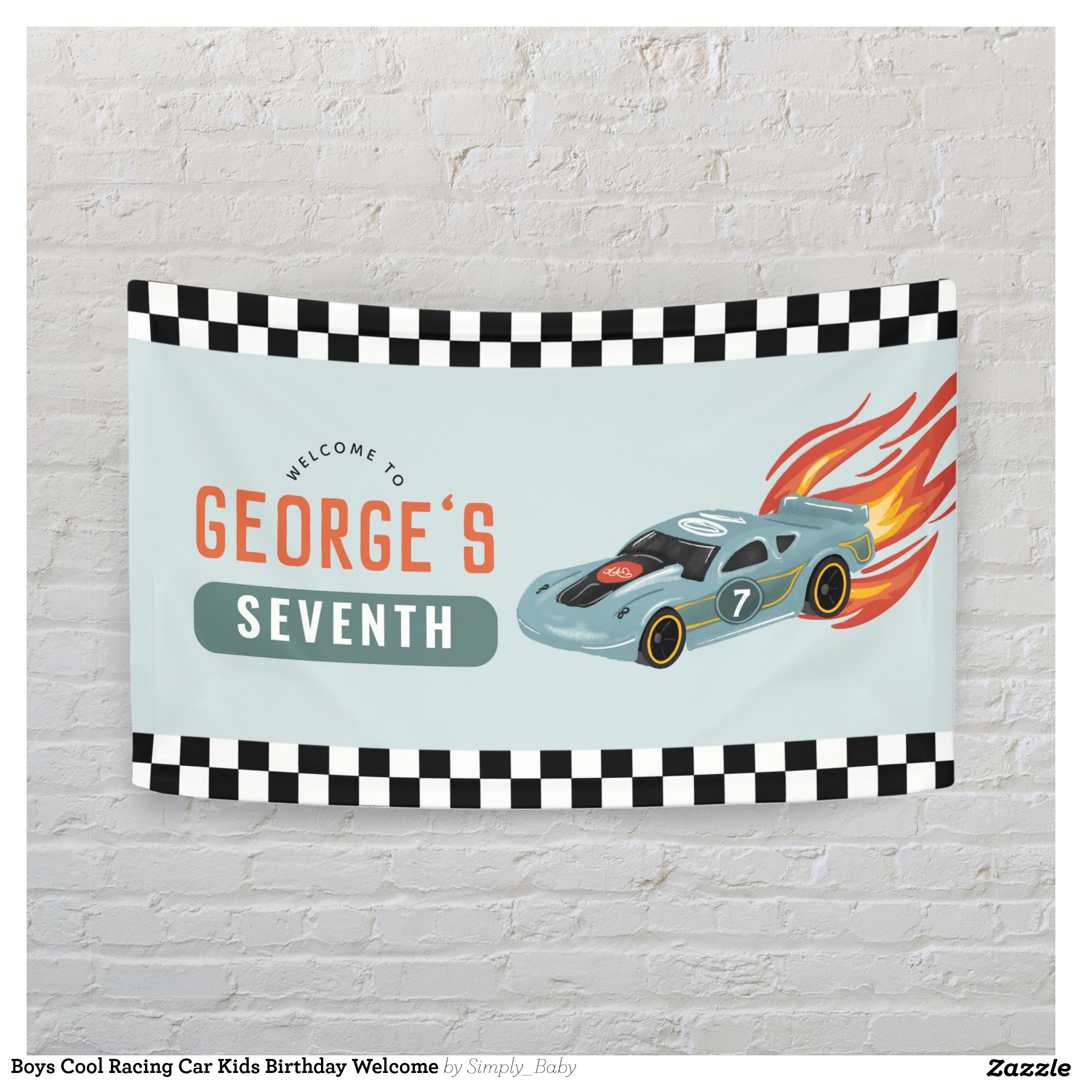 Boys Cool Racing Car Kids Birthday Welcome Banner