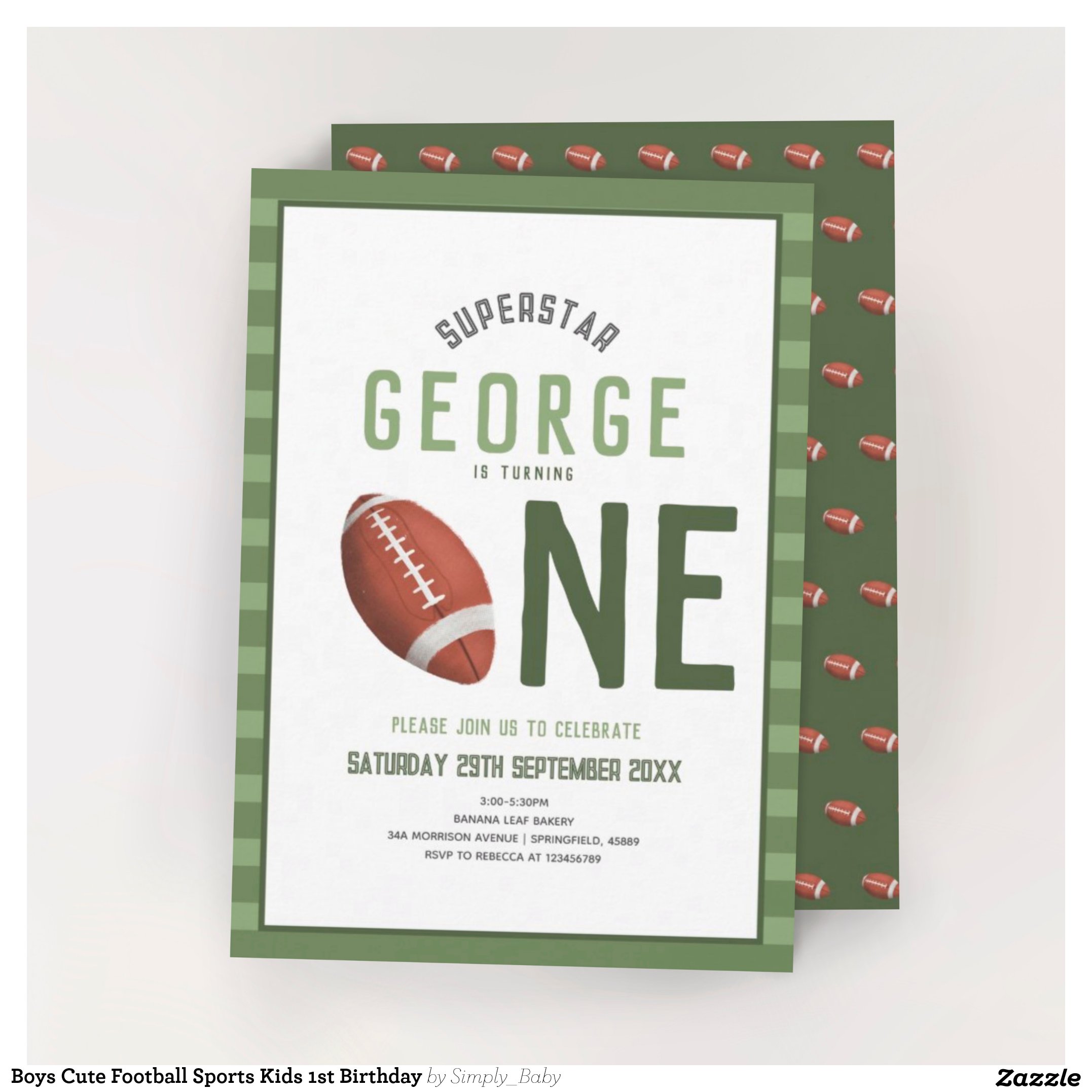 Boys Cute Football Sports Kids 1st Birthday Invitation