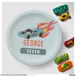 Boys Hot Blue Racing Car Kids Birthday Paper Plates