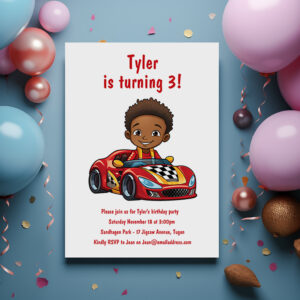 Boys Race Car Kids Birthday Party Invitation